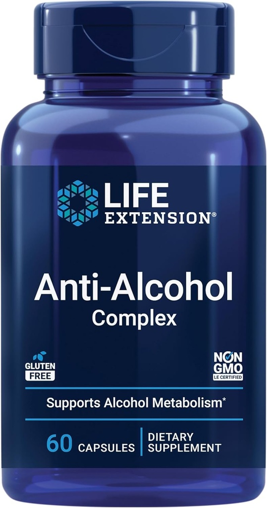 Extension de vie Complexe anti-alcool, vitamine C, zinc, graines de raisin, chardon de lait, extrait de girofle, soutient le métabolisme de l'alcool sain et la fonction optimale du foie, sans gluten, non-OGM, 60 capsules
