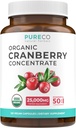 Capsules d'extrait de canneberge biologique - Pilules de canneberge de puissance Super 50X pour les femmes à l'appui de l'urinaire Tract Bladder et le rein - Vegan Non-GMO USDA Organic & North American Source (4 mois d'approvisionnement)