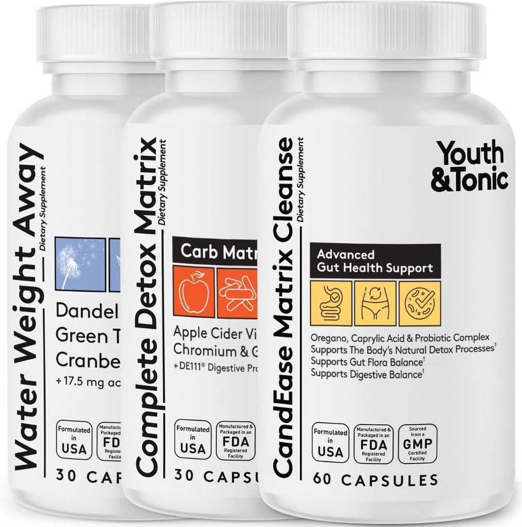 Nettoyer le corps entier Détox Complete Matrix Pills de CandEase and Gut Cleanser and Water Away Bundle de Digestive System Cleansing Supplement Corps Alcalize & Flush Out Excess Water to Help Detoxify