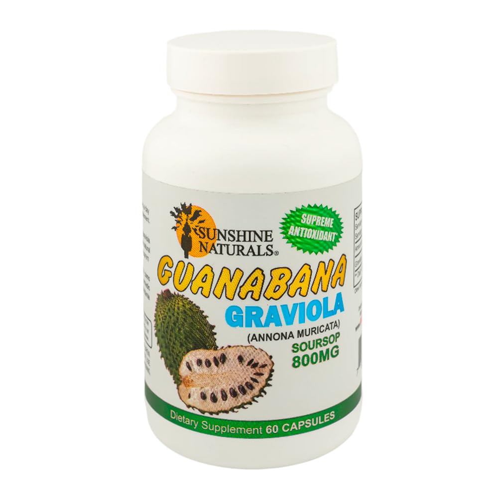 Sunshine Naturals Supplément Graviola. Soutien immunitaire, aide digestive, défense antioxydante et désintoxication. Promotion de la digestion saine, de la santé cellulaire et du bien-être général. 60 gélules.