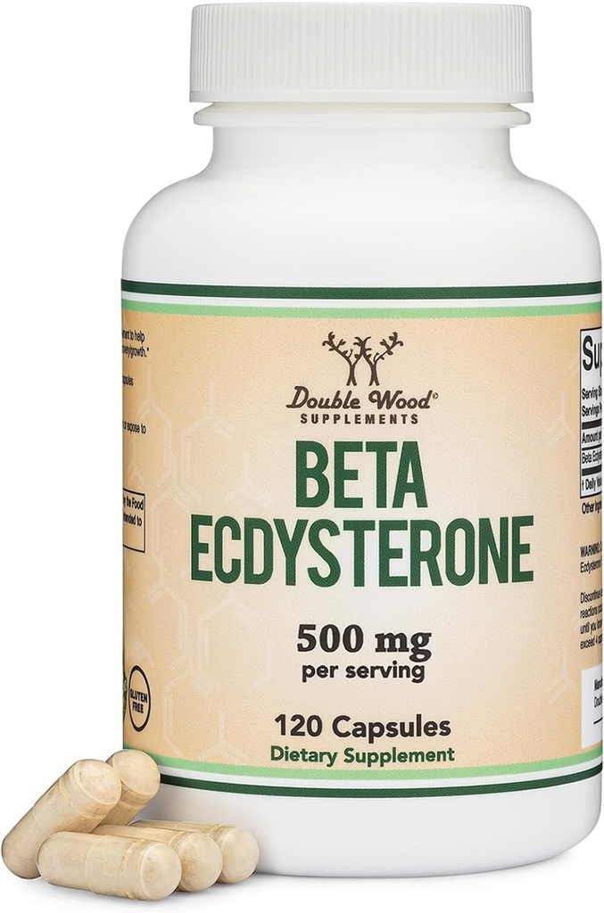 Supplément Beta Ecdystérone - 500mg par portion (120 capsules, 60 portions) Anabolique de plante puissant pour soutenir la santé des hommes (non-OGM et sans gluten) par double bois