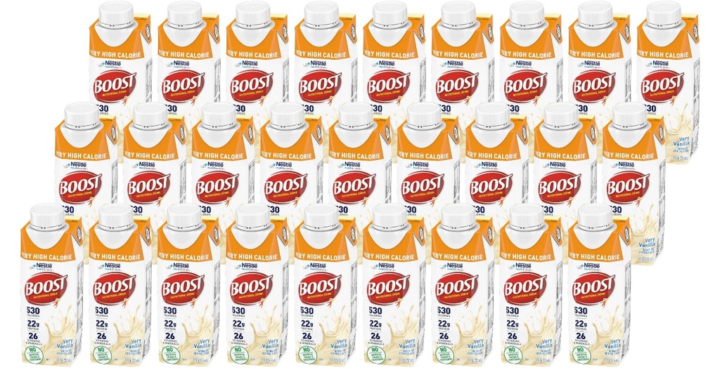 Boost Boissons alimentaires très riches en calories, très vanille, boîte de 8 once, boîte de 27
