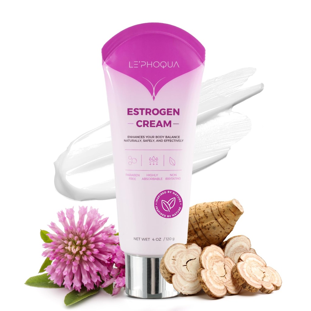 Crème Estrogénique pour Femmes Ménopause Relief: Crème Estrogène BioIdentique Naturelle pour Hormone Balance, Flashs chauds et Soutien à la Ménopause - Crème Phytoestrogène Topique pour Visage, Arms et Abdomen - 4 Oz