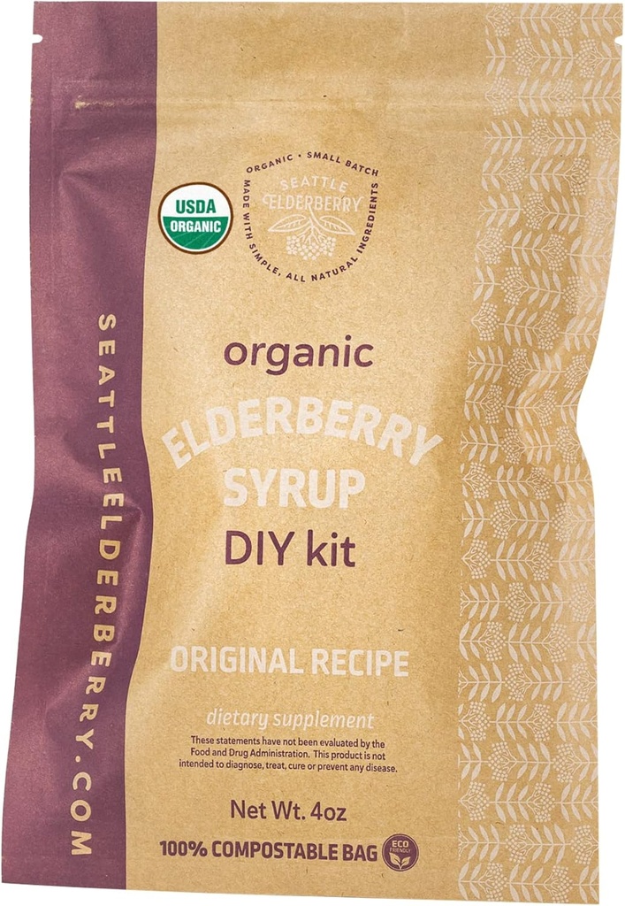Kit de bricolage de sirop – Faites votre propre supplément à base de plantes délicieux, sans gluten Sirop avec des avantages immunitaires potentiels, contenant seulement des ingrédients biologiques fabriqués en petits morceaux aux États-Unis - 4oz