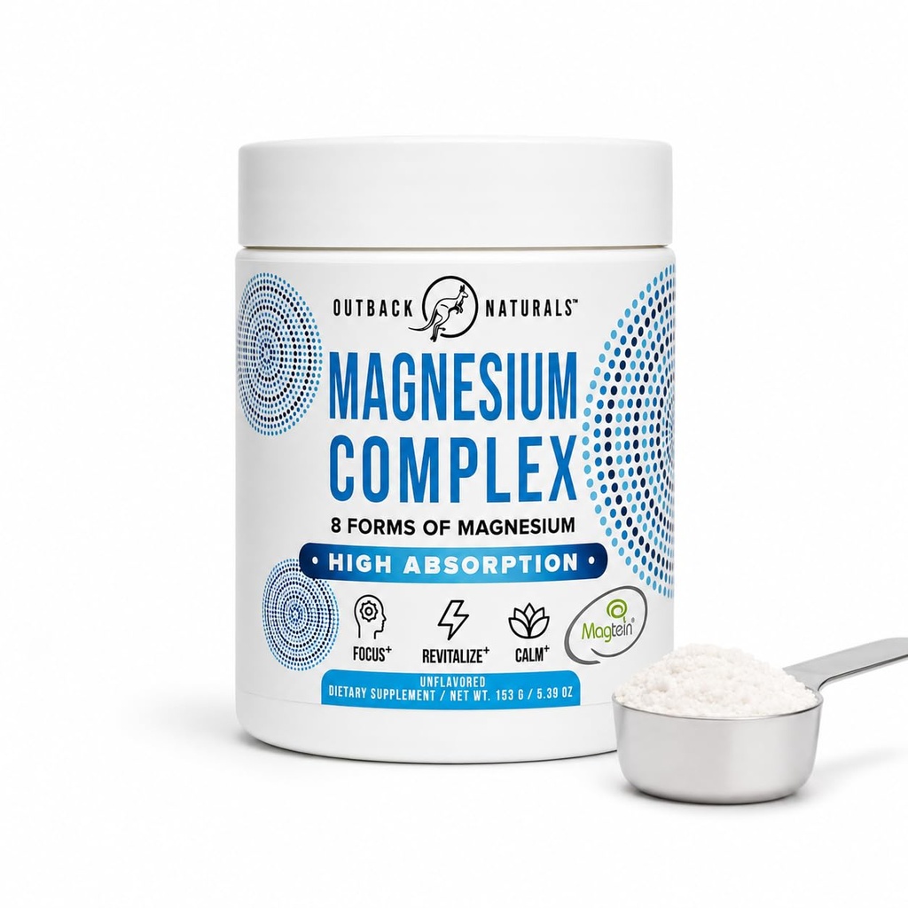 Magnesium Complex Powder - 8 Types of Magnesium, L-Threonate (Magtein), Glycinate, Malate, and More for Brain Health, Relaxation, Maximum Absorption - Unflavored, 30 Servings