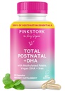 Pink Stork Vitamines postnatales totales pour les femmes, Végétaux DHA, Folate méthylé, Fer, + Vitamine B12.
