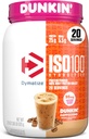 Dymatiser x Dunkin' Cappuccino en poudre de protéines de lactosérum ISO100, 95 mg de caféine, 25g de protéines5,5g BCAA, 120 Cal., sans gluten, 1g de gras, 1g de sucre, 2g de glucides (20 portions)