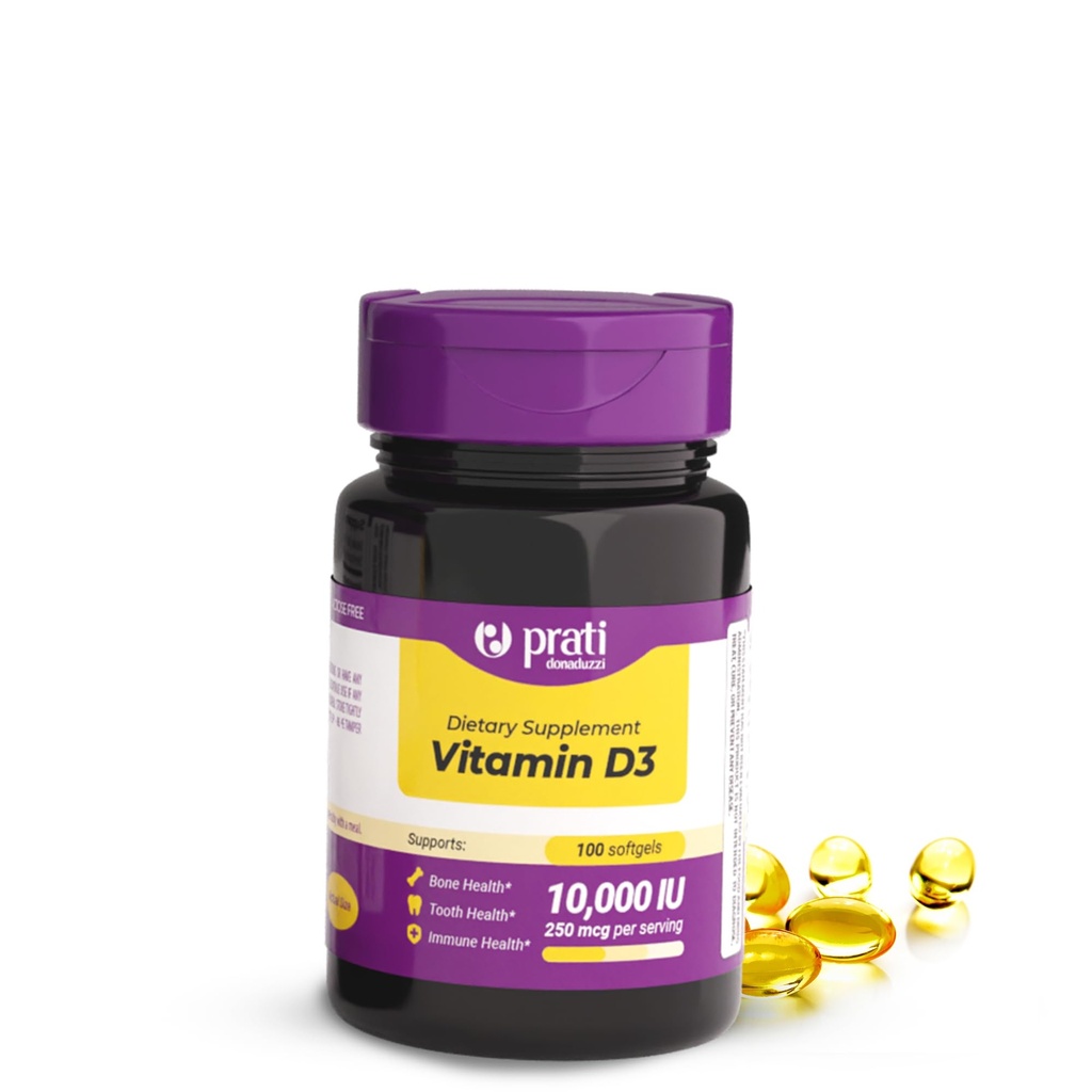 Vitamine D3 10 000 UI – 100 Softgels – Soutient le système de défense, la santé osseuse et musculaire – Taille de la famille
