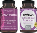 Reserveage Beauty Resveratrol 500 mg - Sustained-Release Trans-Resveratrol - Vegan Antioxidant Supplement for Brain & Heart Health 60 Capsules & Twinlab TWL Women's Daily One 60 ct