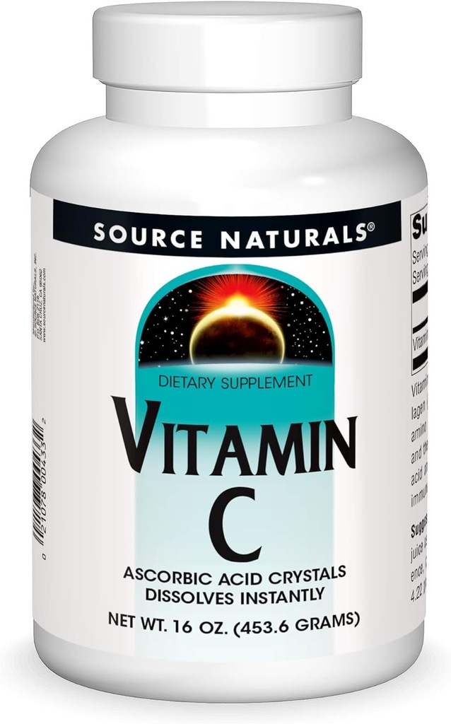 Source Naturelle Vitamine C - Cristaux d'acide ascorbique Qui se dissout instantanément, complément alimentaire - 16 oz