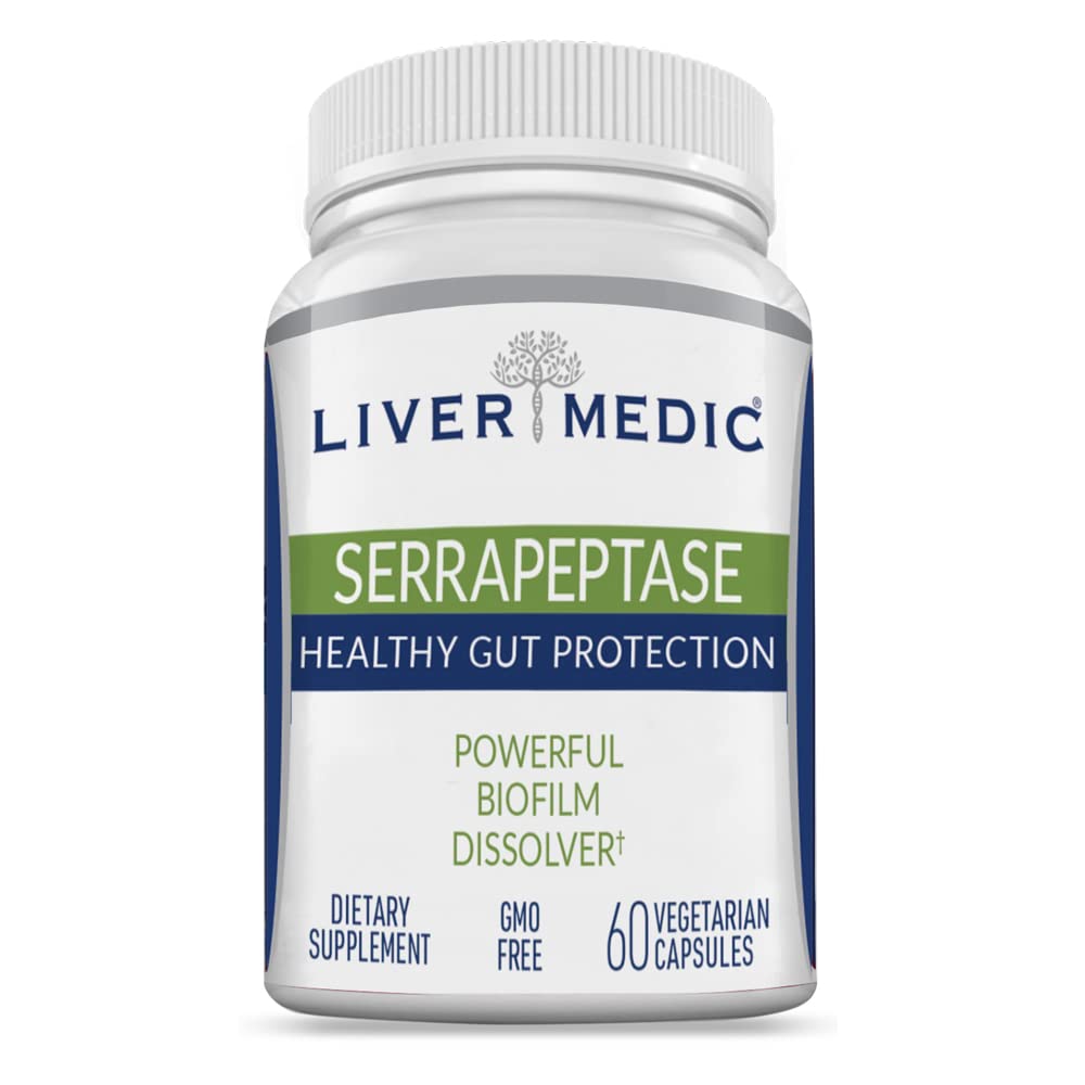Serrapeptase Pure Enzymes protéolytiques protéolytiques Enteric Coated Premium Healthy Gut Protection and Vegan Liver Support Complement for Sinus, Respiration and Gut Health NonGMO (60 capsules)