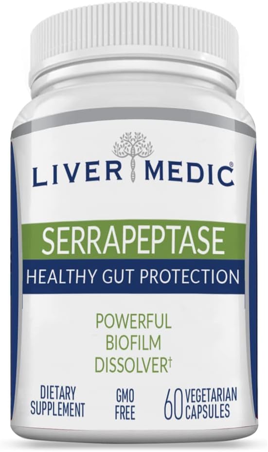 Serrapeptase Pure Enzymes protéolytiques protéolytiques Enteric Coated Premium Healthy Gut Protection and Vegan Liver Support Complement for Sinus, Respiration and Gut Health NonGMO (60 capsules)