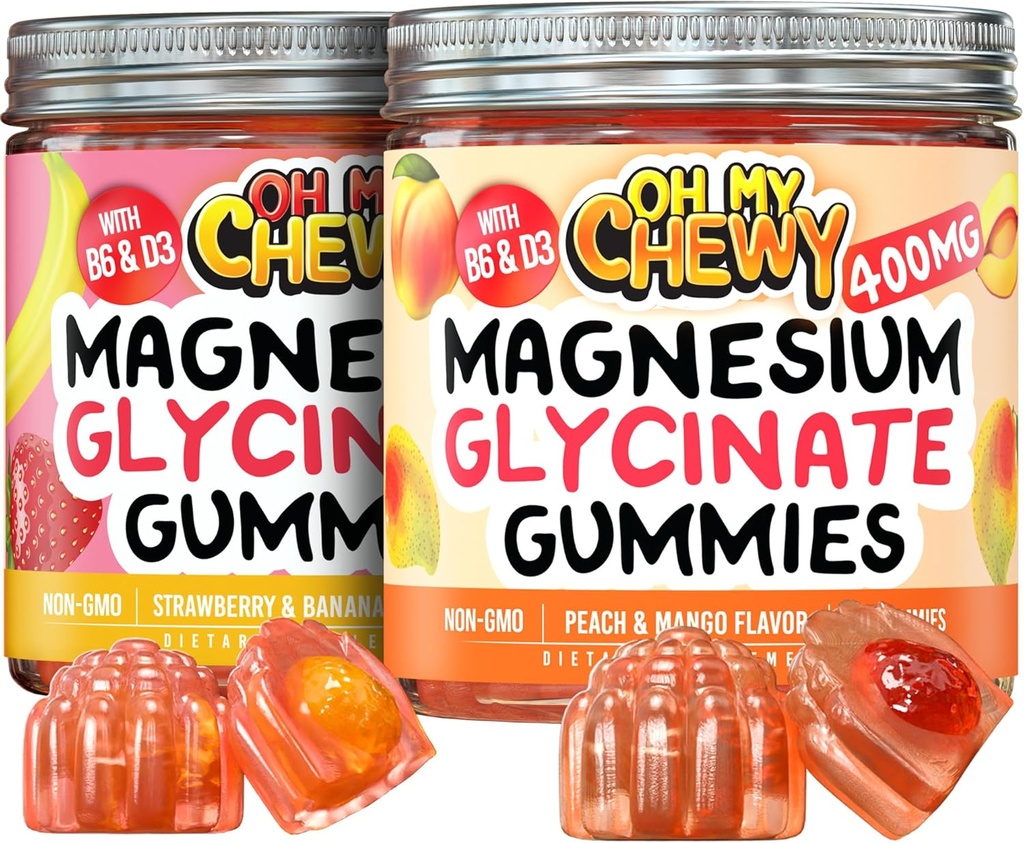 Magnesium Gummies Bundle – 2 Bottles (60 Each) – Strawberry Banana & Peach Mango