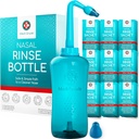 Bouteille de rinçage de niveau Medi, 500 ml avec 30 sachets de rinçage de Sinus - Système complet d'irrigation nasale - Nettoyeur du nez du pot de Neti - Kit de lavage nasal pour la maison ou le voyage - 2 Conseils de rinçage nasal et sac de rangement