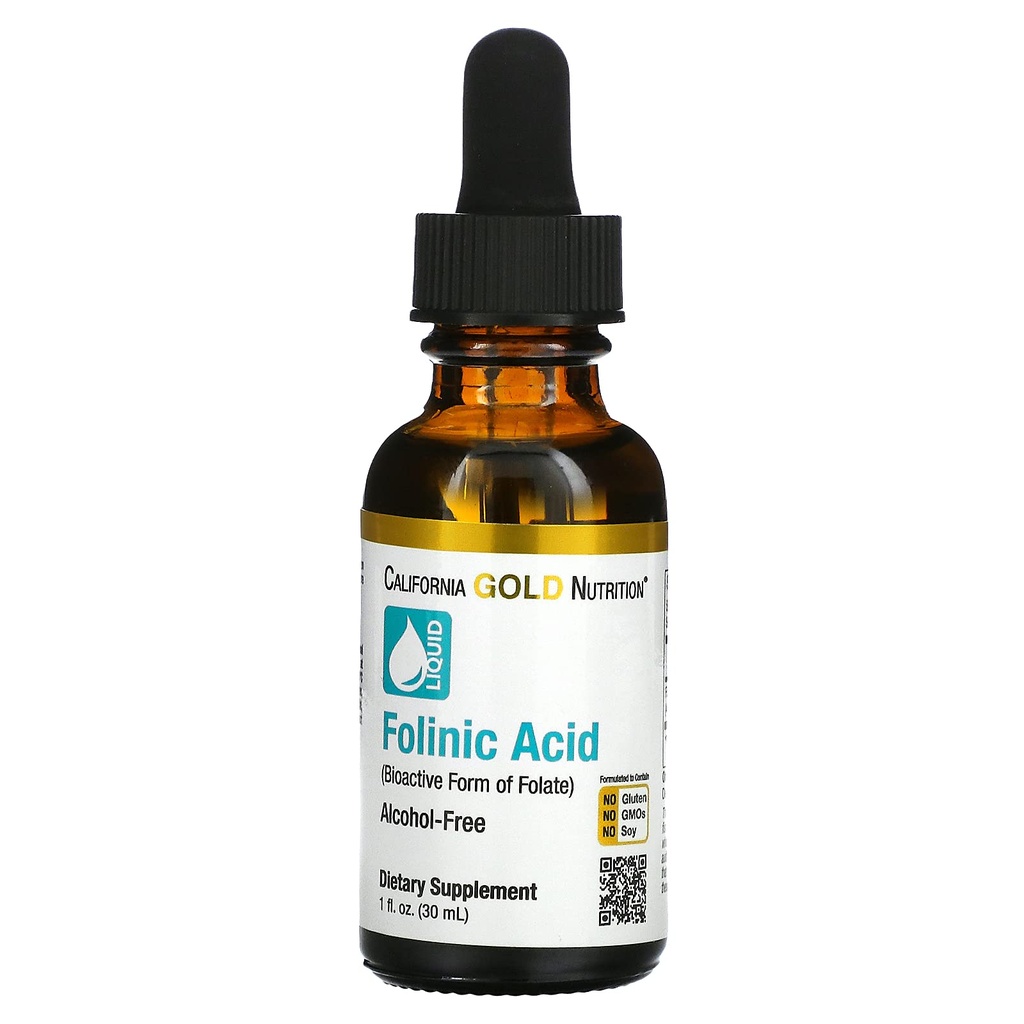 Acide folinique, forme bioactive du folate de calcium, sans alcool, 1 fl oz (30 ml)