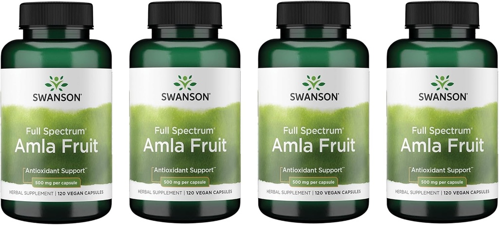 Swanson Full Spectrum Amla Fruit (Indian Gooseberry)- Supplément à base de plantes ayurvédiques Promouvoir la vitalité et le soutien énergétique-Emballé avec des phytonutriments pour soutenir le bien-être-(120 Capsules, 500mg chacune) (4 Pack)
