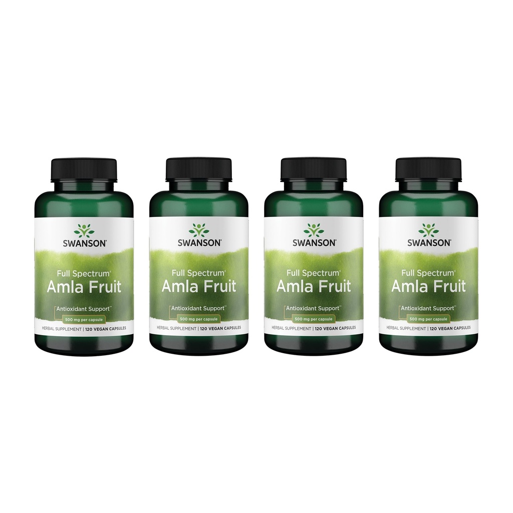 Swanson Full Spectrum Amla Fruit (Indian Gooseberry)-Ayurvedic Herbal Supplement Promoting Vitality & Energy Support-Packed with Phytonutrients to Support Wellness-(120 Capsules, 500mg Each) (4 Pack)
