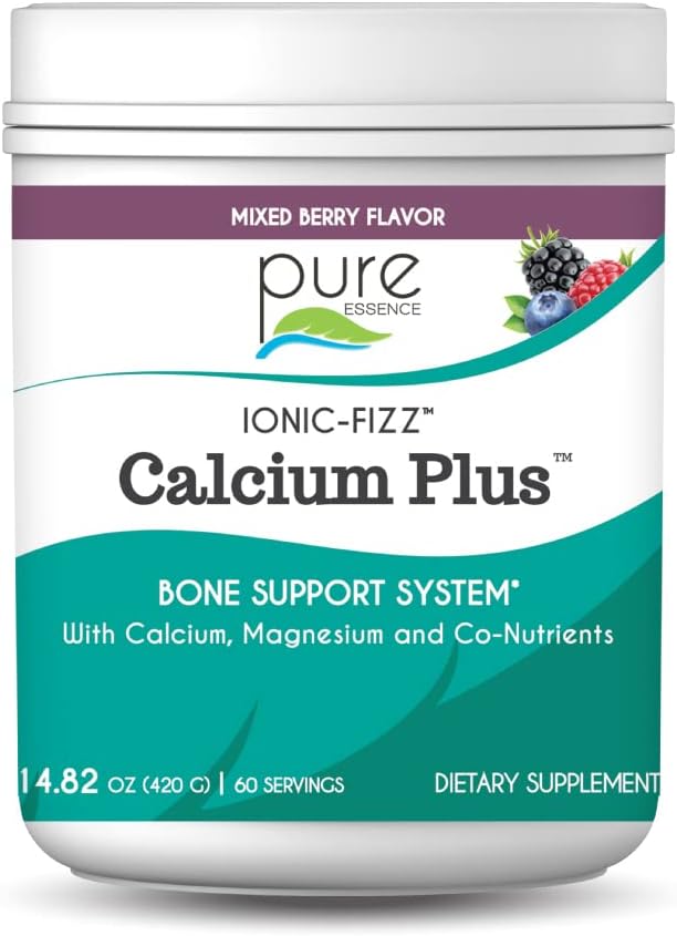 Ionic Fizz Calcium Plus by Pure Essence - Rapport Calcium/Magnésium parfait avec les os forts de vitamine A, B, C, D et Potassium - Berry mixte - 14.82 oz