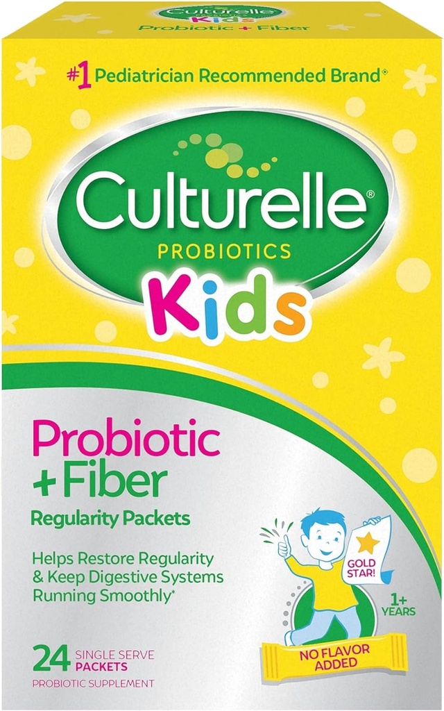 Culturelle Kids Probiotic + Fiber Packets (Age 3+) - 24 Compte - Santé digestive et soutien immunitaire - aide à rétablir la régularité (l'emballage peut varier)