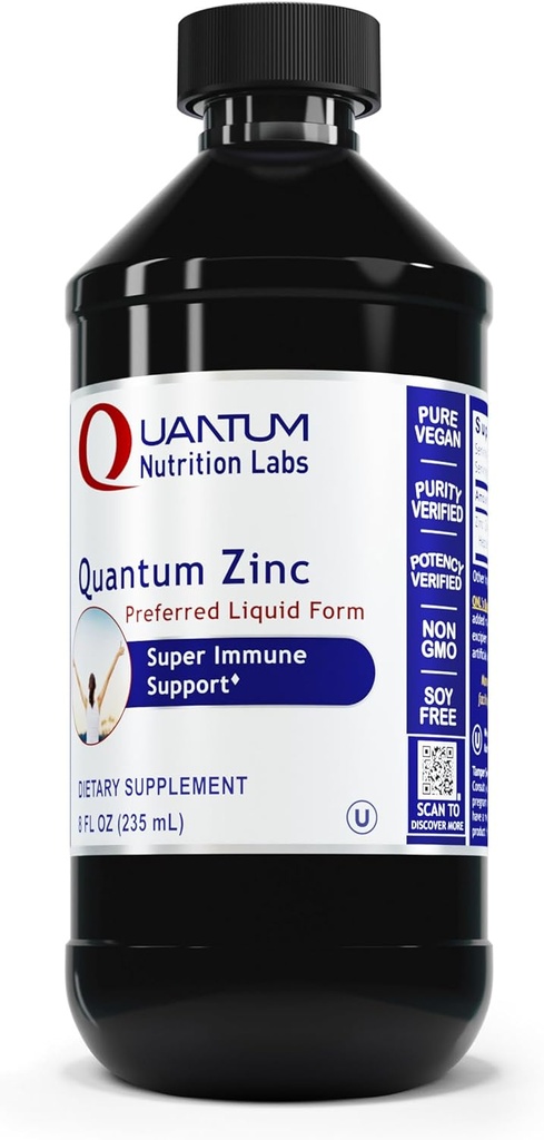Quantum Nutrition Labs Zinc - gouttes de zinc liquide, suppléments de zinc, teinture de zinc pour adultes, 25mg de sulfate de zinc par portion pour la fonction métabolique et le soutien immunitaire - 8 Fl Oz bouteille