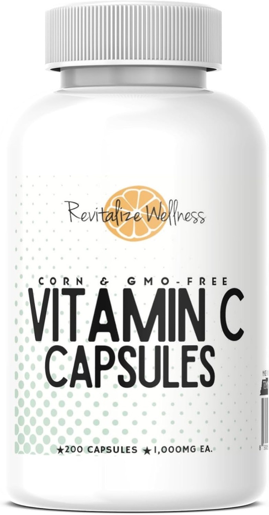 Capsules de vitamine C pures, de maïs et sans OGM de 1000 mg de vitamine C par capsule de 200 capsules