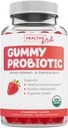 Probiotiques biologiques de l'USDA pour les enfants (non-OGM) Gummées probiotiques de fraise pour enfants pour la digestion et le soutien immunitaire - 2,5 milliards CFU de DE111 Spore formant une souche pour une survie maximale - 30 Gummys