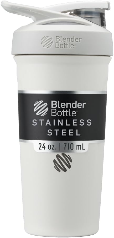 Bouteilles de mélange Strada Shaker Cup Bouteille d'eau en acier inoxydable isolé avec fouet en fil, 24-Ounce, blanc