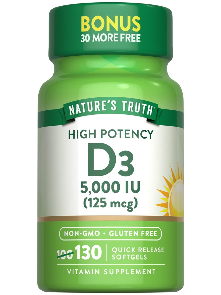 La vérité de la nature Vitamine D3 5000 UI Softgels.