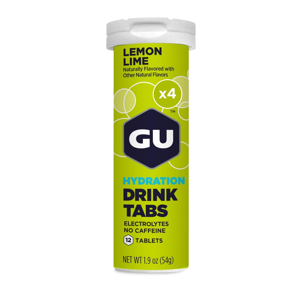 GU Hydratation énergétique Comprimés de boissons électrolytes, boisson sportive d'endurance améliorée pour la course à pied, le cyclisme, le triathlon, le 4-Count (48 portions), citron Lime