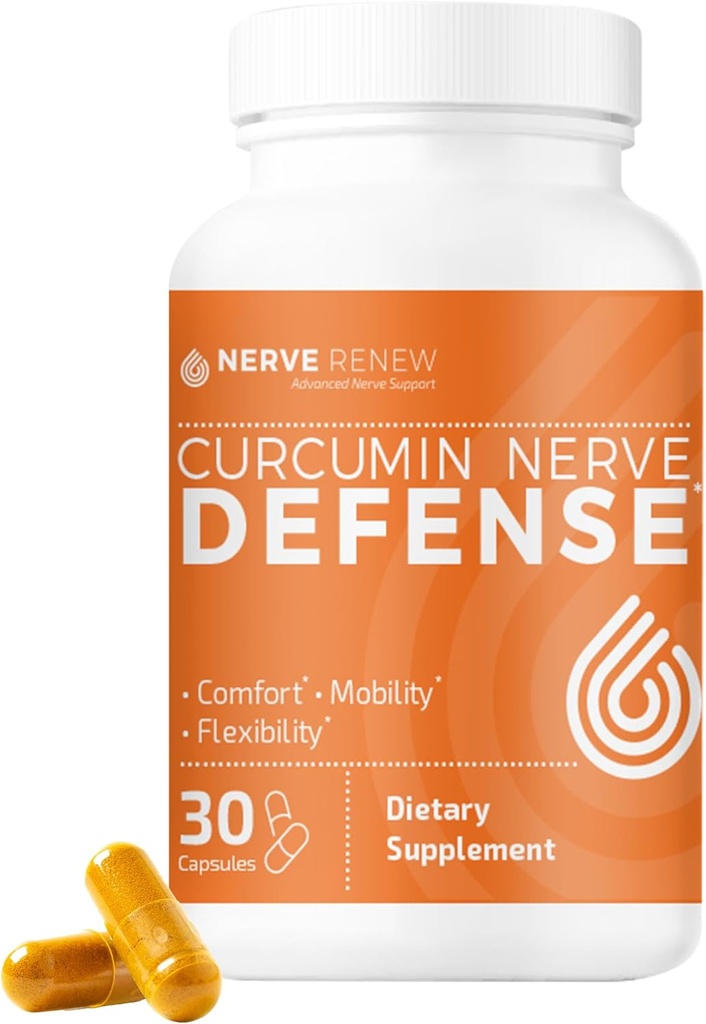 NERVE RENOUVEL Curcumin Nerve Defense avec Meriva Curcumin Phytosome pour Nerve complète Nourriture et confort - Curcumin optimisé avec extrait de poivre noir - 30 capsules