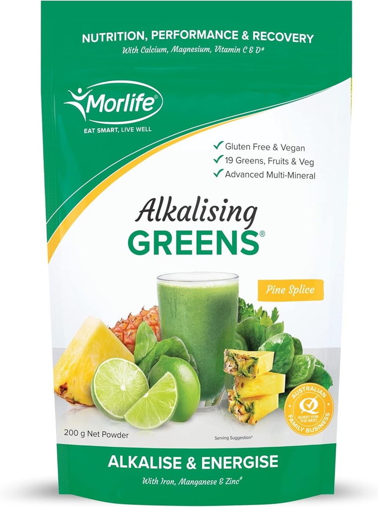 Morlife Alkalising Greens Powder Supplement, Pine Splice, 19 Super Greens, Fruits and Vegetables, Pre & Probiotics, Key Alkalizing Minerals, Vegetarian Superfood Formula, 7 oz, 20 Servings
