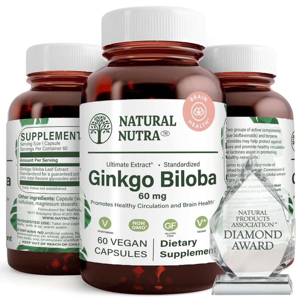 Nutra naturel Ginkgo Biloba, améliore la circulation au cerveau et stimule la mémoire, augmente le flux d'oxygène, et améliore la fonction cérébrale, soutient la santé nerveuse, végétalien et sans gluten, (60) Capsules