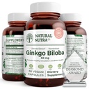 Nutra naturel Ginkgo Biloba, améliore la circulation au cerveau et stimule la mémoire, augmente le flux d'oxygène, et améliore la fonction cérébrale, soutient la santé nerveuse, végétalien et sans gluten, (60) Capsules