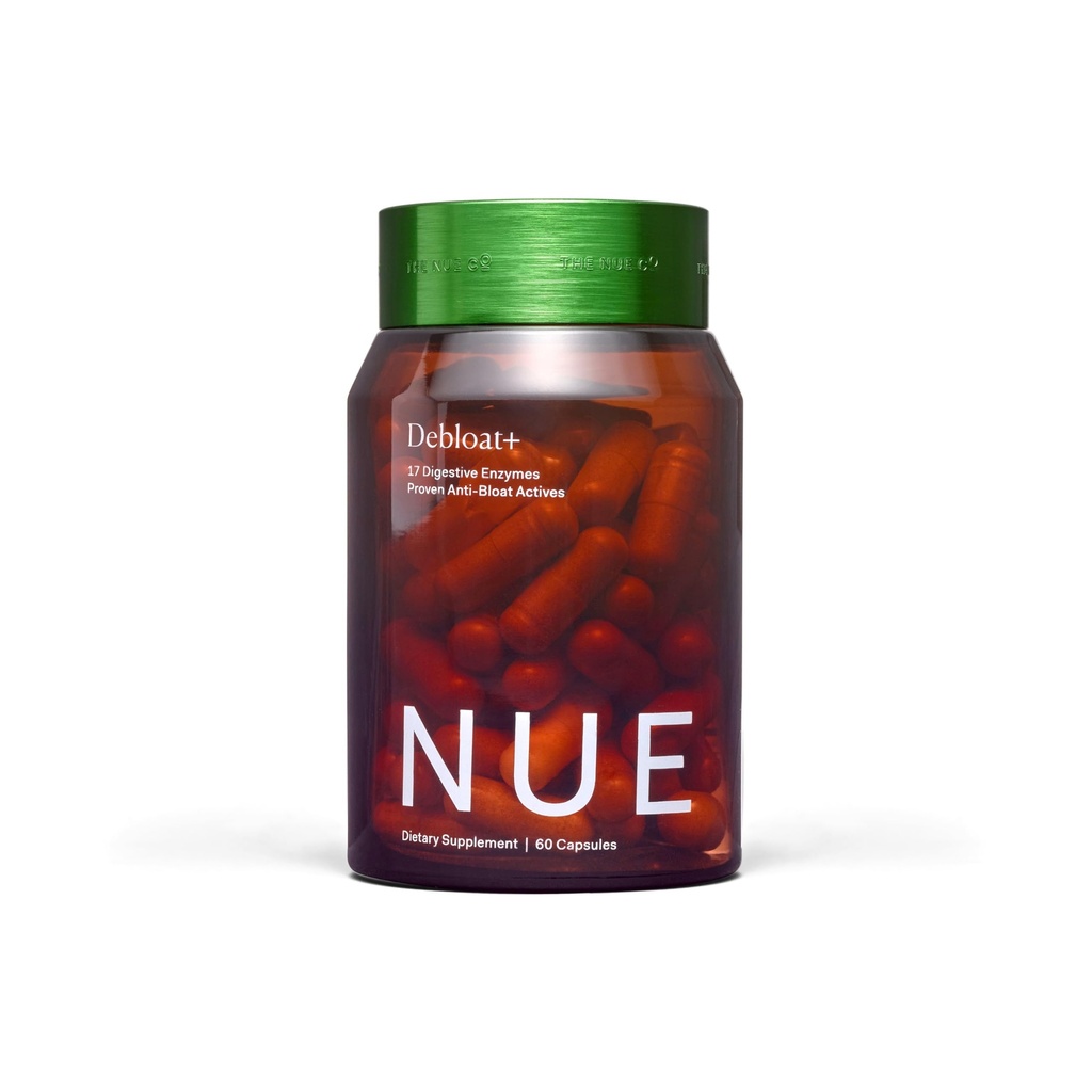 La société Nue Co. DEBLOAT+ Supplément, Bloating, Apaisant le gaz et la douleur abdominale, Immunity Support, Améliore Gut Health, Vegan, Sans gluten, 60 Capsules