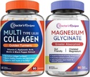 Recettes du médecin Complexe multi collagène et ensemble de glycinate de magnésium, rajeunissement corporel entier, détente et soulagement, capsules de collagène 90 ct et capsules de magnésium 90 ct