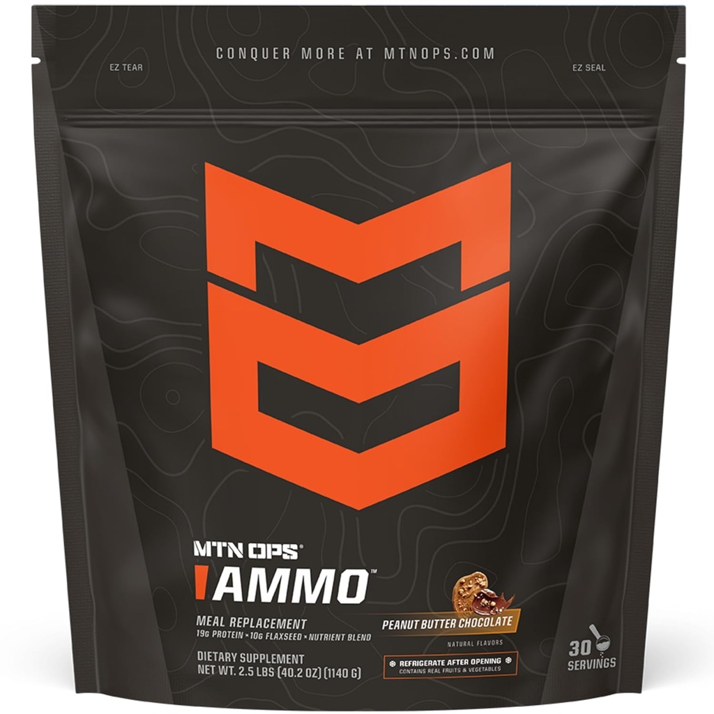 MTN OPS Ammo Protéine Poudre de substitut de repas Shake pour l'édifice des muscles maigres, 28 portions, chocolat au beurre d'arachide