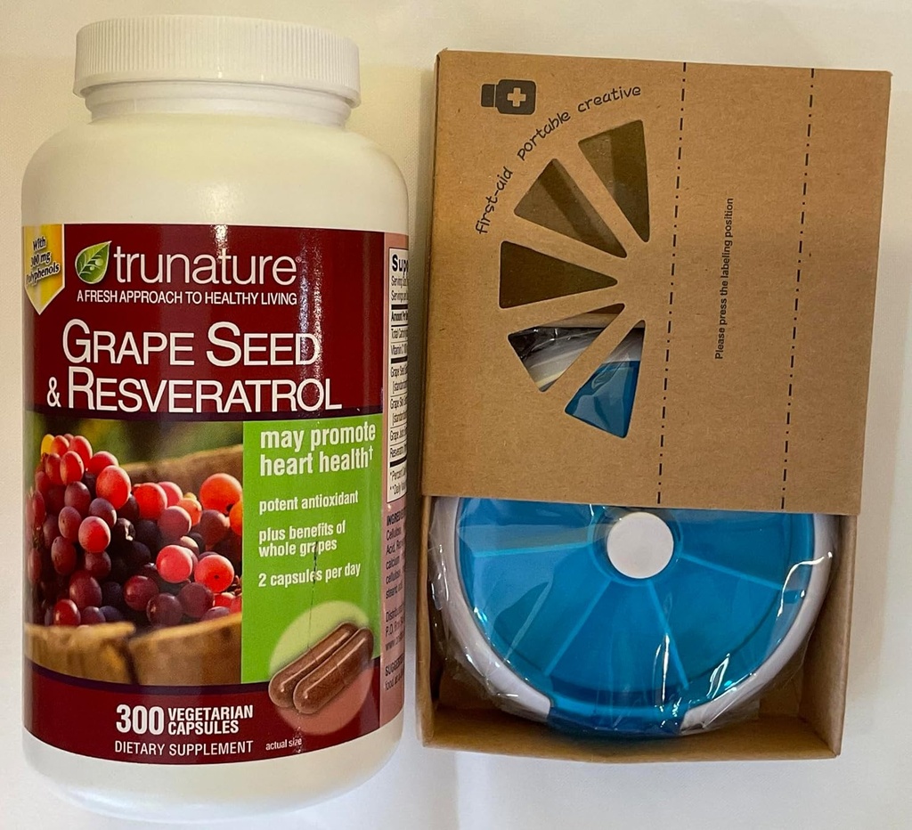 TruNature Grapeseed with Resveratrol 300 Capsules and HealthEmpire Pill Orgnizer Bundles (Pack of 1)