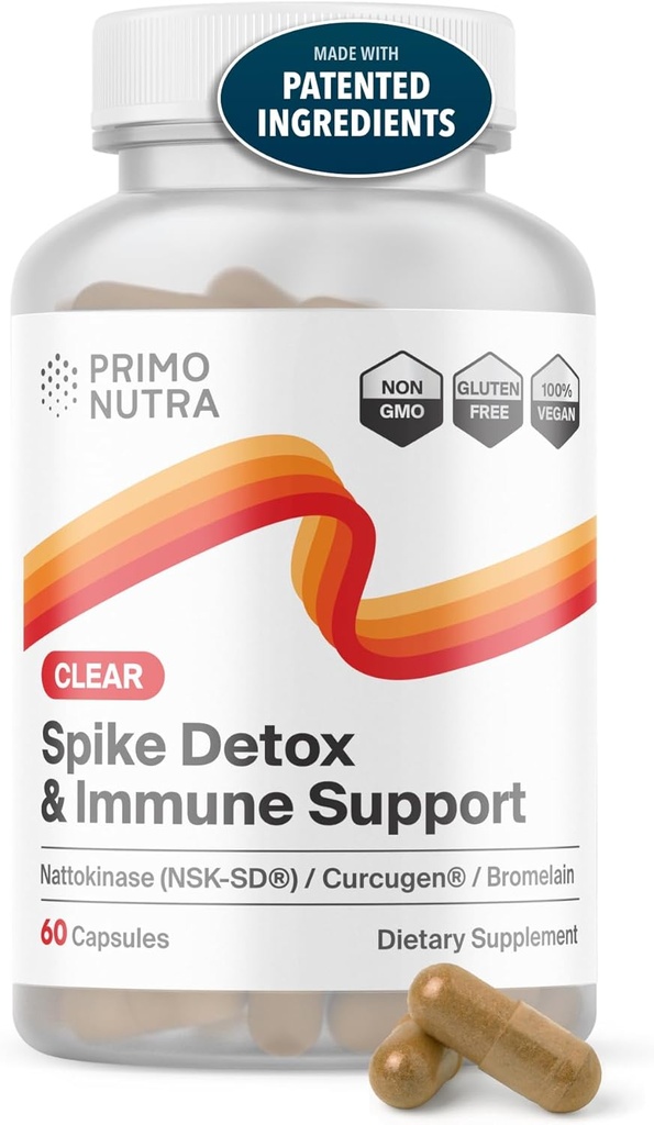 Spike Detox Supplement with Branded Nattokinase (NSK-SD), Bromelain, Branded Curcumin 500mg (Curcugen), and Molecular Hydrogen - Potent Foreign Protein Cleanse