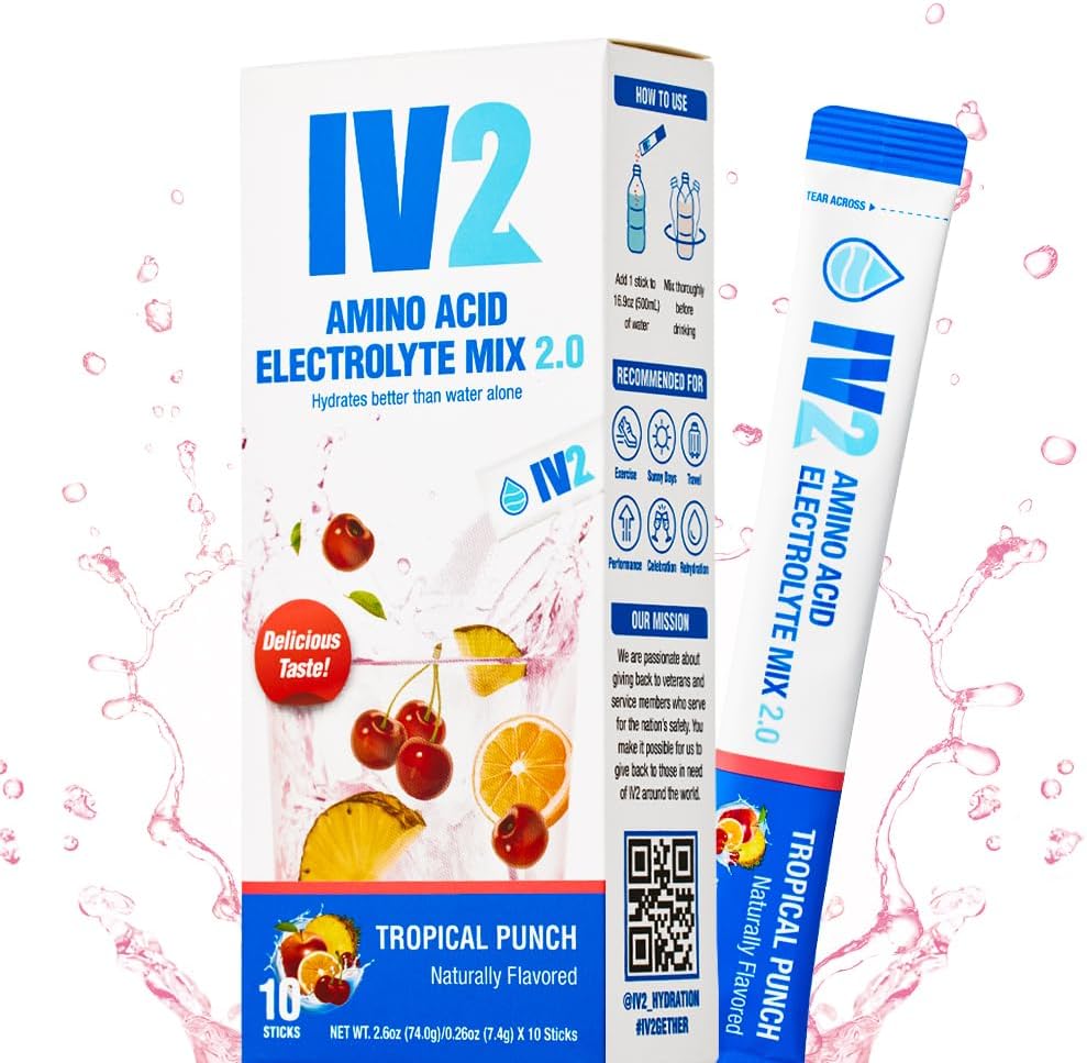 IV2-Zéro sucre acide amino poudre d'hydratation I électrolyte boisson mélange I vitamines essentielles I végétalien, non-OGM, sans gluten I prochaine hydratation de niveau (10 comte)