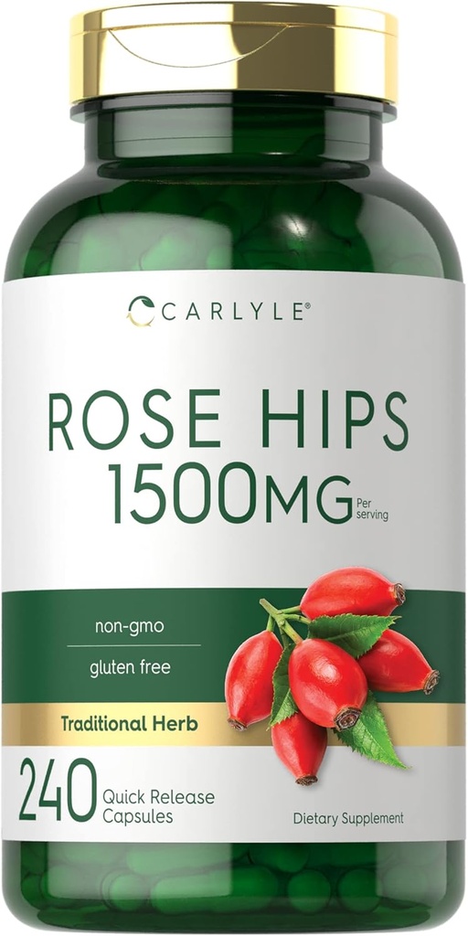 Carlyle Rose HIPS, 1500mg, 240 Capsules à libération rapide, Supplément à base de plantes sans OGM et sans gluten