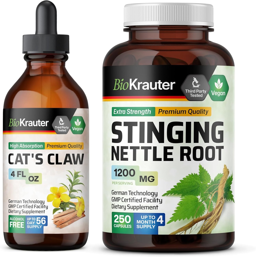 BIO KRAUTER Chats Claw Tincture 4 Fl. Oz. & Stinging Nettle 250 Capsules