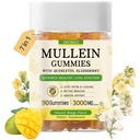 Gummies Mullein avec 3600mg Extrait de feuille Mullein, 7 en 1 pour le nettoyage pulmonaire, Santé respiratoire pulmonaire, Immune Booster, Elderberry, Quercetin, Bromélain, Vitamine C&D3, Pas de sucre, pour les adultes, Vegan, 90 Compte