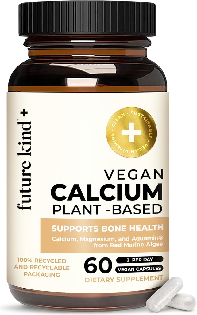 Supplément de calcium végétalien de type futur - Supplément de magnésium de calcium à base végétale provenant de l'Islande pour le soutien des dents et des os (60 capsules)