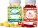 Lunakai Vitamine D3 et Vitamine B12 Gommies Bundle - Immunity, Bone and Mood Support VIT D3 2000IU Supplément - 3000mcg Méthylcobalamine Haute Absorption Énergie Gummy - 30 jours d'approvisionnement