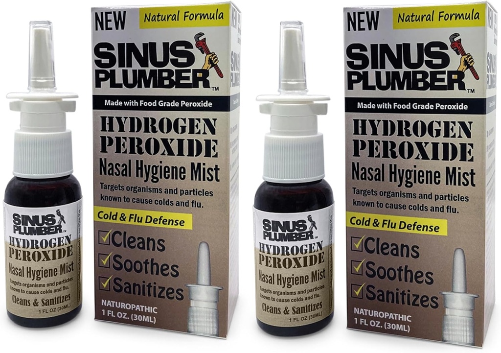 Sinus Plumber Peroxyde d'hydrogène Spray nasal 2 Pack - Neutralise les particules aéroportées pour l'hygiène nasale et la défense immunitaire contre le froid