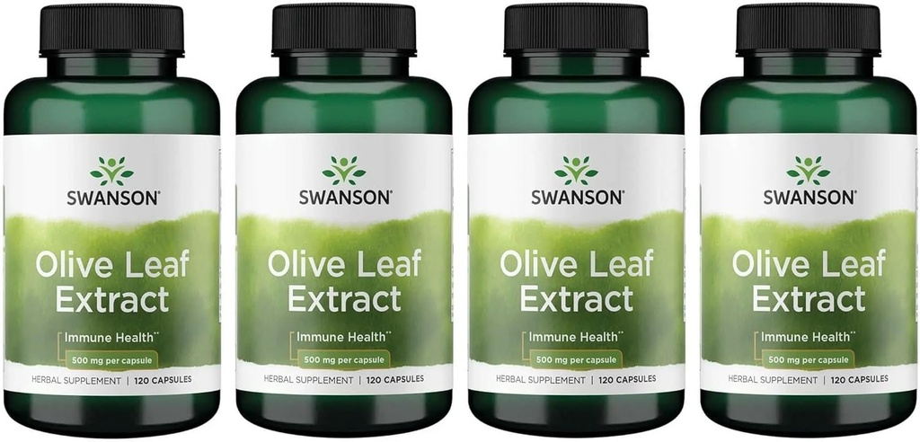 Swanson Olive Leaf Extract Capsules avec 20% Oleuropein - (120 Capsules, 500mg chacune) 4 Bouteilles