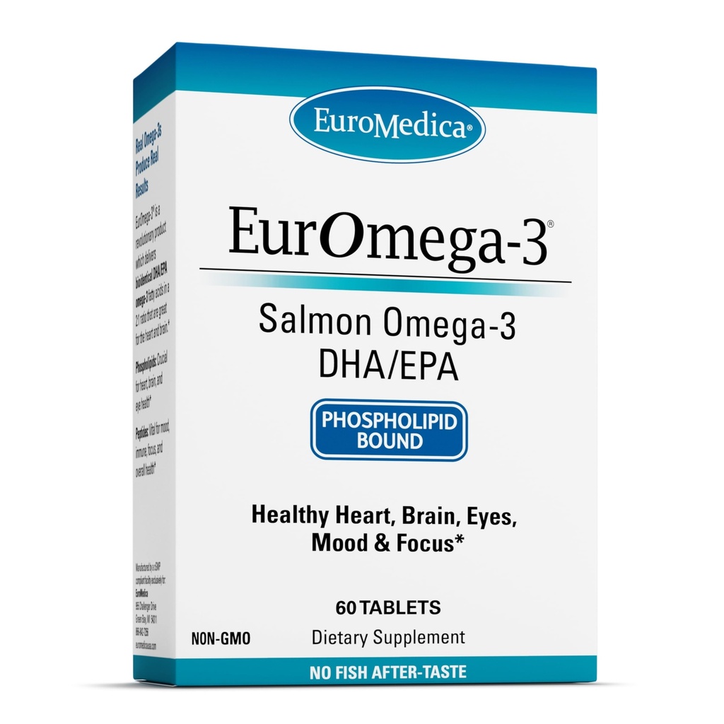 EuroMedica EurOmega-3 - Supplément alimentaire avec EPA & DHA - Comprimés Oméga-3 pour le soutien du cerveau et de la santé cardiaque - Supplément nutritionnel avec acides gras essentiels et peptides - 60 comprimés