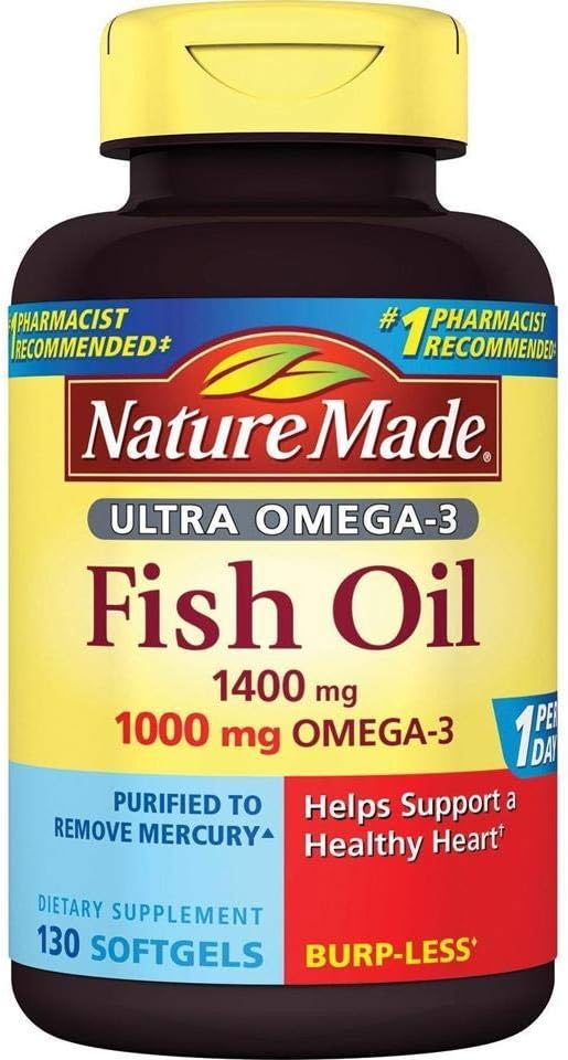 Nature faite Ultra Omega-3 Huile de poisson sans Burpless 1400 mg Softgels w. Omega 3 1000 mg 130 Ct