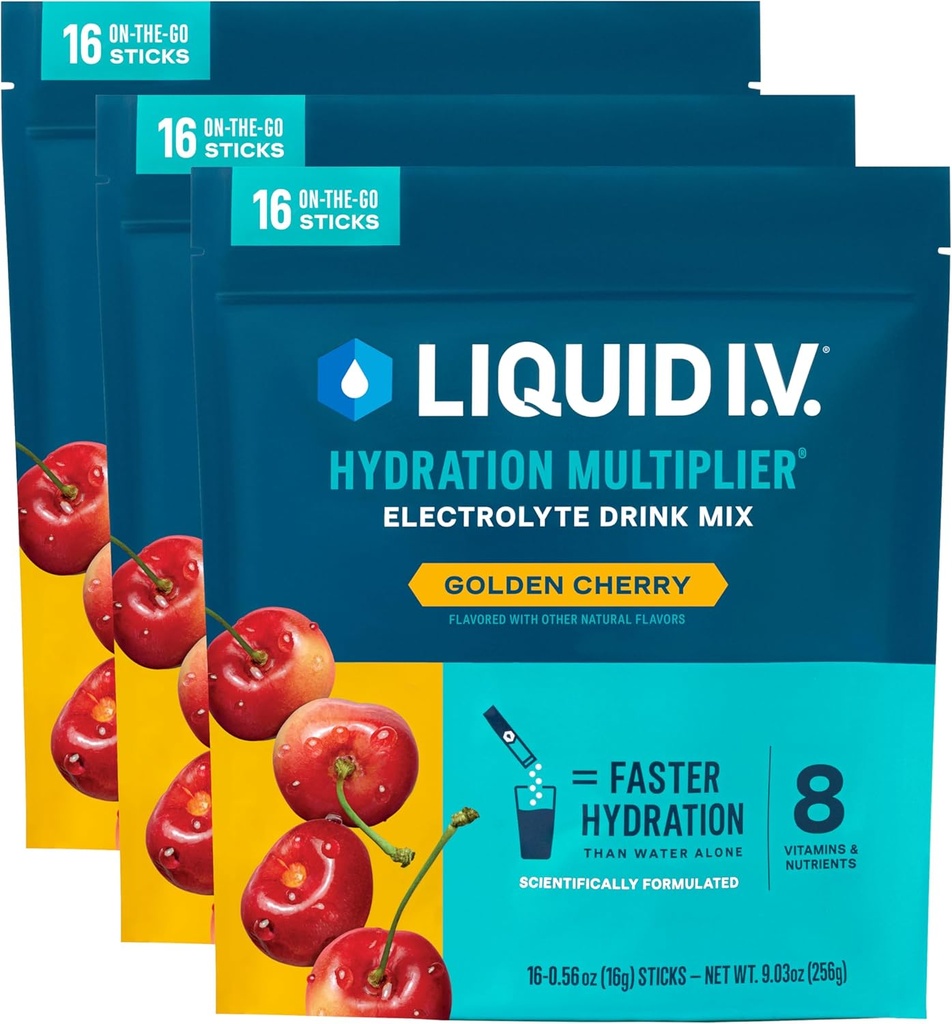 Liquid I.V.® Hydration Multiplier - Golden Cherry | Electrolyte Powder Drink Mix | 3 Pack (48 Servings)