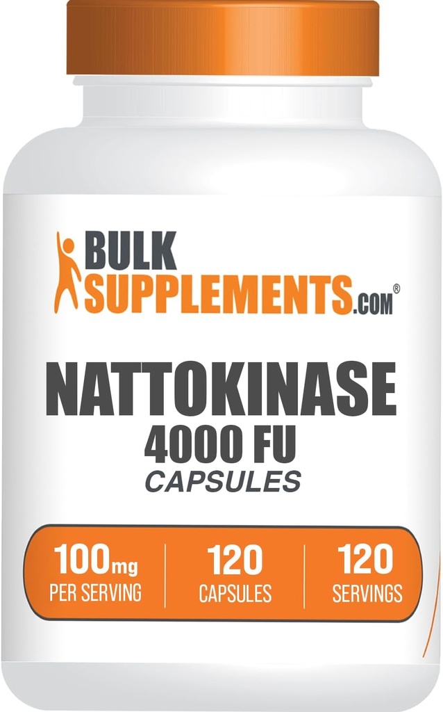 BulkSupplements.com Nattokinase 4000 FU Capsules - Supplément Nattokinase, provenant de l'extrait de Natto, Nattokinase 100mg - Sans gluten, 1 Capsule par portion, 120 Capsules (paquet de 1)